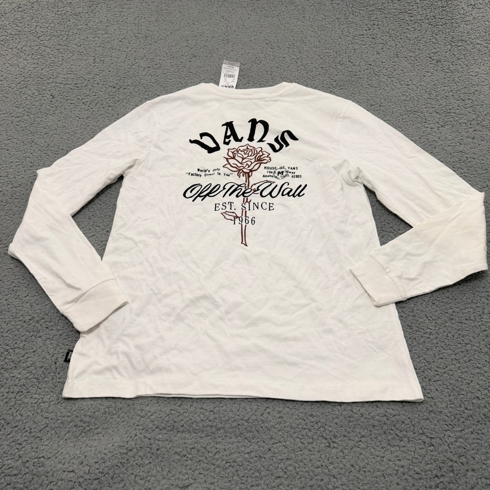 Vans Off The Wall Rose Graphic Long Sleeve T-Shirt Mens Medium White Skater Tee
